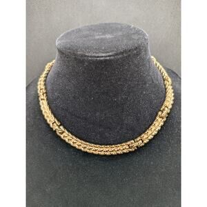Christian Dior Signed Designer Gold-Plated Braided Collar Round Necklace 16.5"